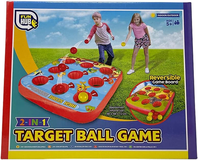 OnlineStreet Target Ball Inflatable Game - Outdoor/Indoor Party Game and Garden Toy for Kids; Perfect Summer/Lawn Family Game Set with a Reversible Inflatable Mat and Colourful Balls