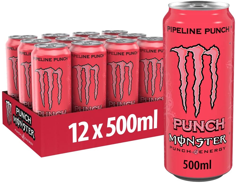 Monster Energy Pipeline Punch - Caffeinated Energy Drink with Refreshing Punch Flavour of Passion Fruit, Orange and Guava - in Practical Disposable Tins (12 x 500 ml)