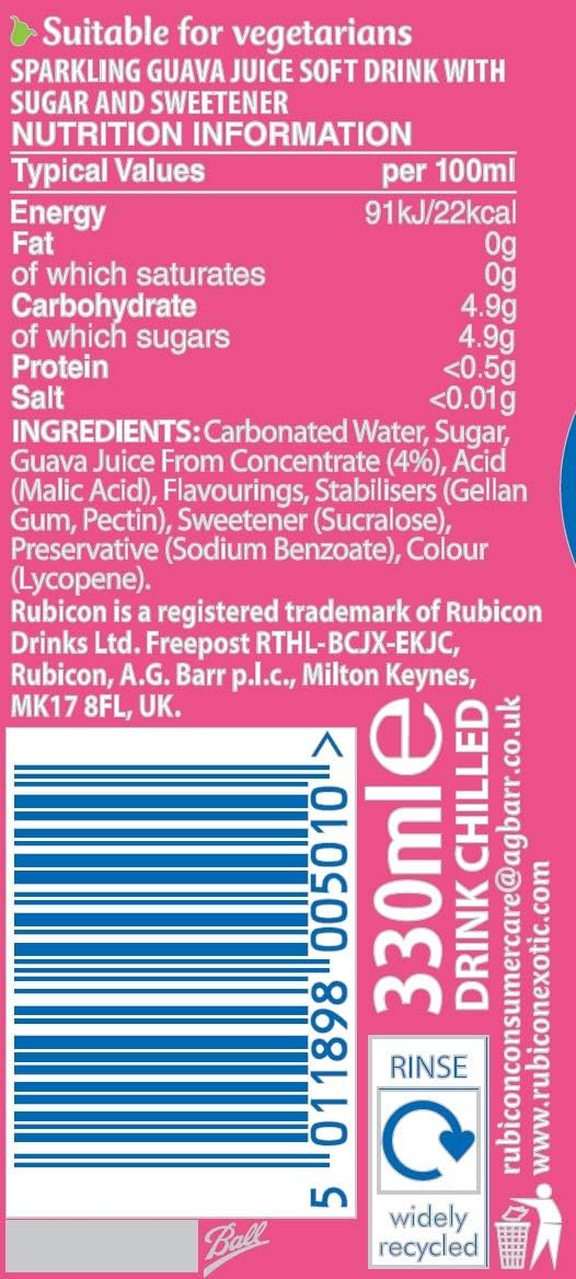 Rubicon Sparkling Guava Juice Drink Cans, 24 x 330 ml (Packaging May Vary)