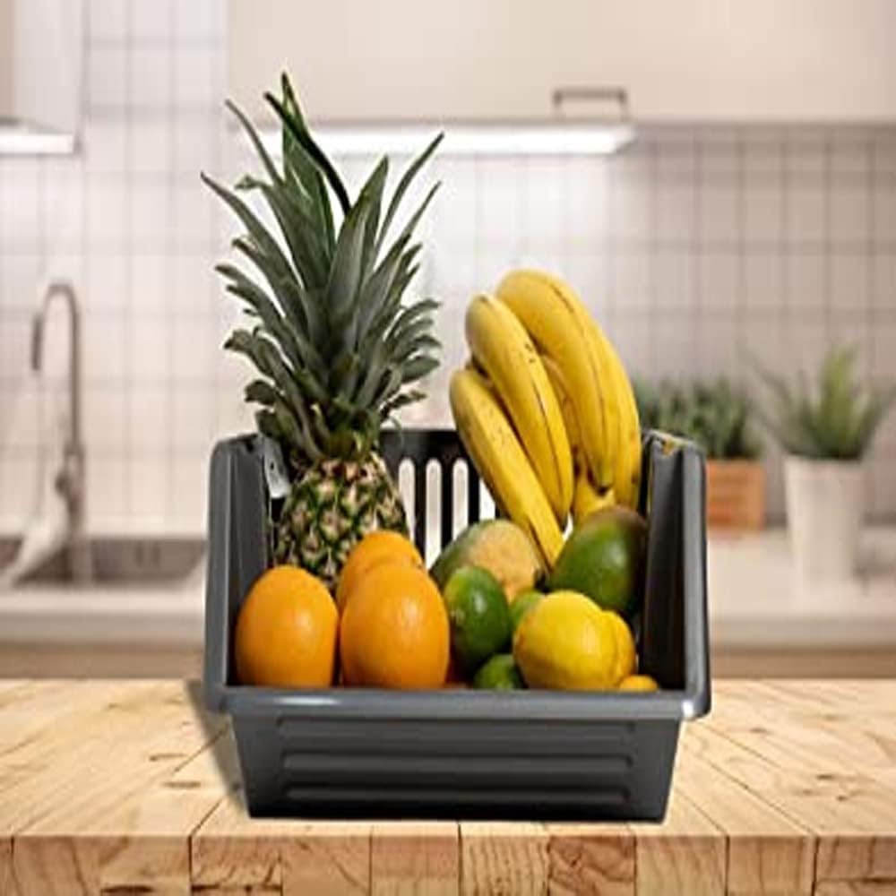 Compact 3 Tier Stackable Kitchen Sink Organiser| Durable Plastic Storage Basket | Multi-Purpose Stacking Basket | Kitchen Shelves Veg Rack, Plastic Fruit Storage Stand (Silver, 18 Centimetres)