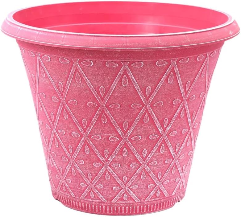 shopior Plastic Prisma Planters | Festive Garden Planting Pot 9L – Round Garden Plant Pots with Drainage Holes | Weatherproof Decorative Patio Flower Pot - (30cm - Purple, Pack 1)