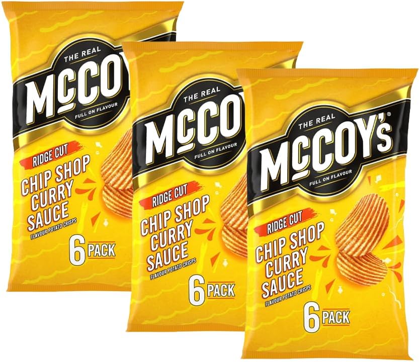 McCoy’s Crisps Multipack 6 Packs in 1 Pack– Crisps in Bold Flavours – Lunchbox Snacks, Party Sharing, Flavor Snack Variety | Crunchy Snacks for All (Pack 3, 6xChip Shop Curry Sauce)
