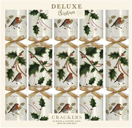 OnlineStreet Classic Christmas Party Crackers for loved ones | Birthday Party Crackers | Luxury Christmas Party Crackers | Multicolour (Robin Holly Cream - Pack 10)