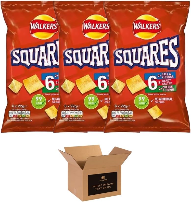 Walkers Crisps Variety Multipack | Assorted Flavours – Classic British Snack Box for Sharing, Lunchbox & Traveling – Family Party Pack Flavored Crispy Snacks (Pack 3, 6xTomato Ketchup 25g)