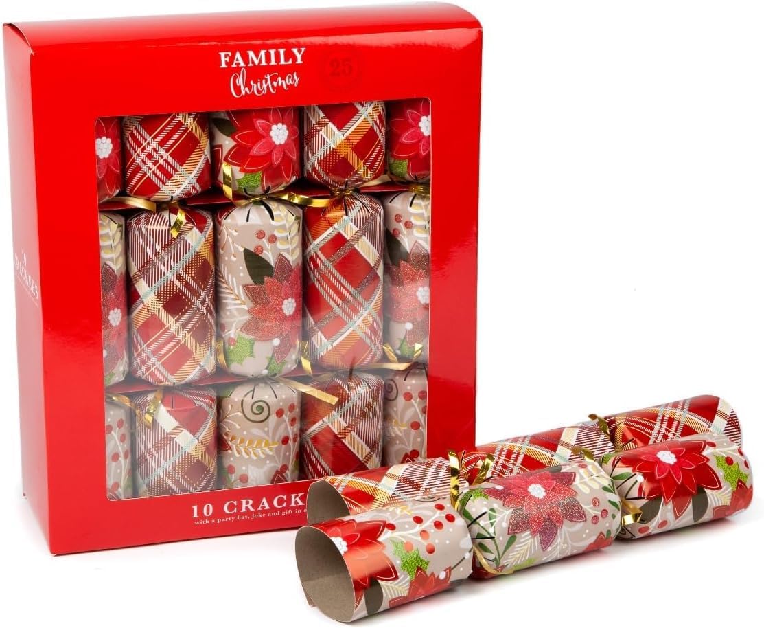 shopior Family Christmas Party Crackers for Loved Ones | Family Crackers with Novelty Gifts | Pack of 10 Luxury Christmas Festive Crackers | Xmas Gift (Family Cracker - Robin & Wreath)