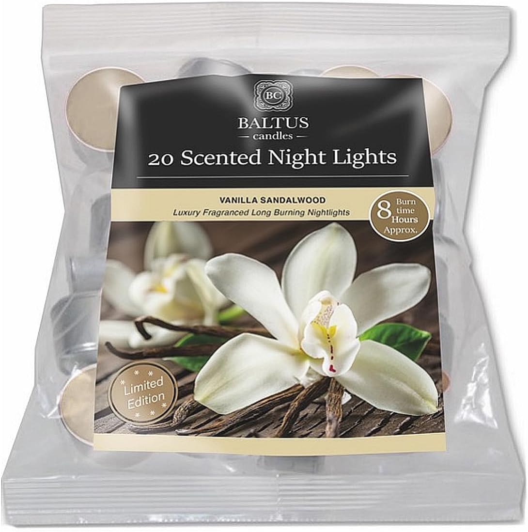 20pcs Vanilla & Sandalwood Scented Tea Light Candles Long Burning Fragranced