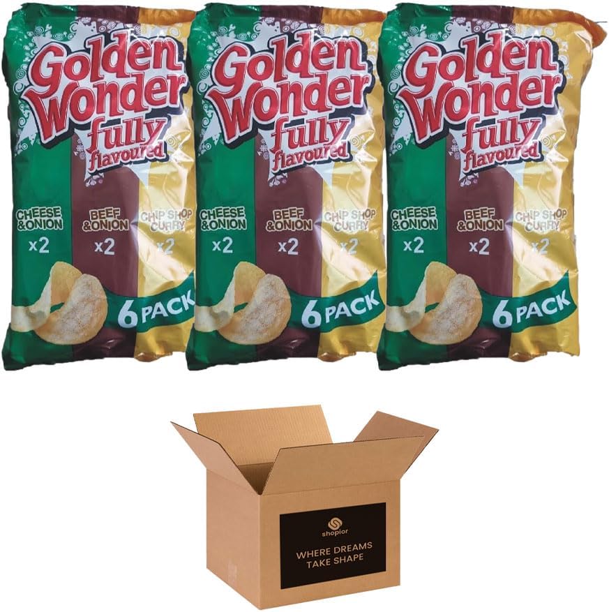 Golden Wonder Variety Crisp Pack Potato Crisps - 3 Pack of Delicious, Crunchy Snacks for Any Occasion | Family-Friendly Multi-Pack 25g (3 Pack, 6xSalt and Chilli Chicken)