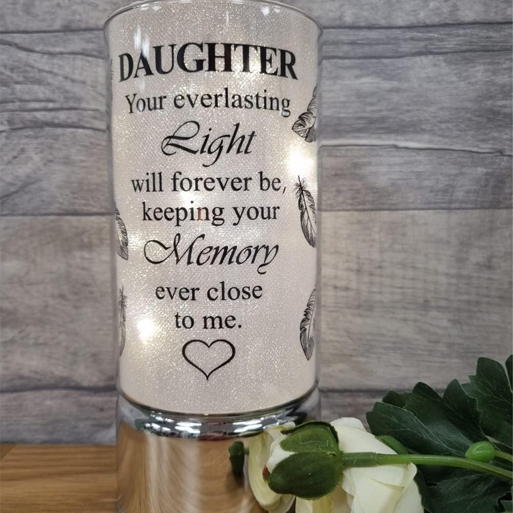 Memorial Light Tubes Ornament, Perfect for Garden and Graveside for any Special Occasion in The Memory of Dad, Mum, Son, Daughter, Husband, Wife, Grandad, Nan, Brother, Sister. (20cm) (Daughter)