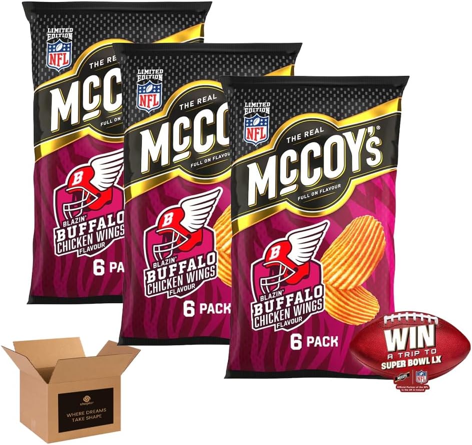 McCoy’s Crisps Multipack 6 Packs in 1 Pack– Crisps in Bold Flavours – Lunchbox Snacks, Party Sharing, Flavor Snack Variety | Crunchy Snacks for All (Pack 3, 6xChip Shop Curry Sauce)