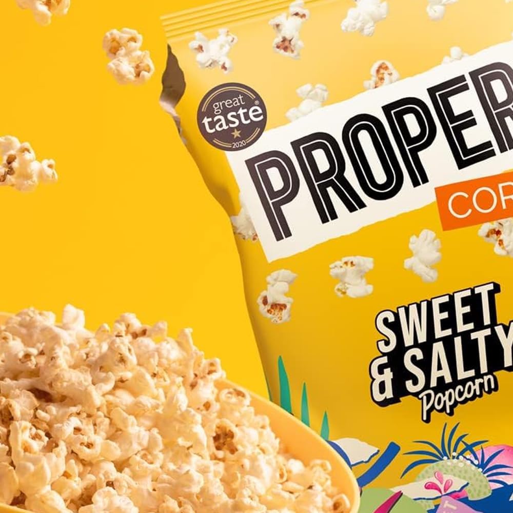 Sweet & Salty Popcorn – Gluten-Free Vegetarian Snack with Natural Sea Salt & Demerara Sugar Seasoning – Low Calorie 138 kcal per Portion – Sharing Bags & Multipacks – Box of 32 Packs