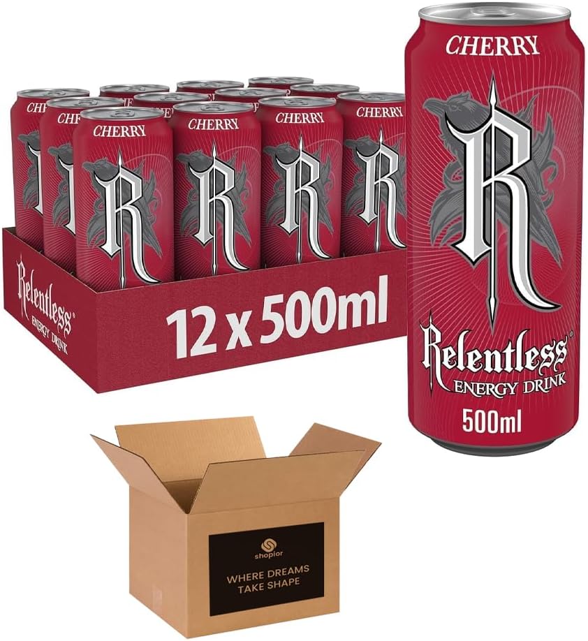 Energy Drink Multipack Cans – 500ml Each – Cherry, Original, Fruit Punch, Guava, Zero Sugar Raspberry – Refreshing Energy Boost for Workouts, Study & Parties (Pack 12, Cherry)