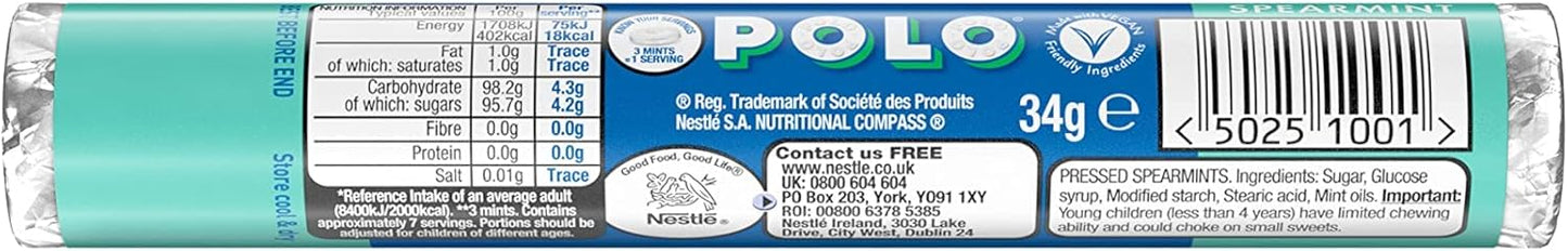 Polo Spearmint Mints Tubes, 32 x 34 g