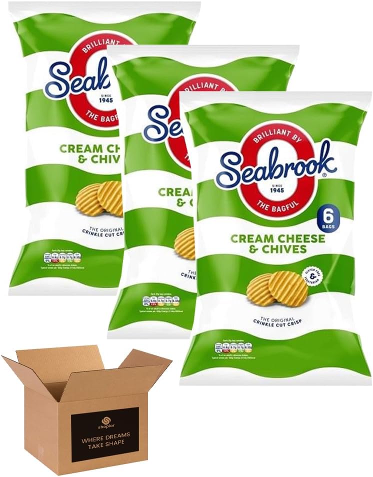 Seabrook Crispy Chips – Original Crinkle Cut Flavoured Crisps, Classic British Snack for Kids and Adults, Lunchbox, Movie Nights, Traveling – 6 Snack Bags (Pack 3, 6xSea Salted)