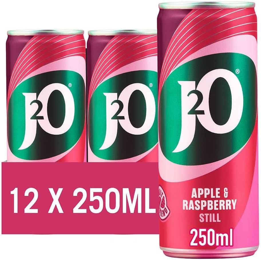 J2O Fruit Juice, Apple and Raspberry, 250ml Cans (Pack of 12)