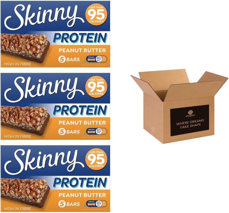 Skinny Protein Bars – Low Calorie High Fibre Healthy Snack Bars Under 95 Calories | Protein Treats for Weight Loss & Slimming Plans, Cereal Bars Healthy Snacks (Pack 3(15 Bars), Salted Caramel)