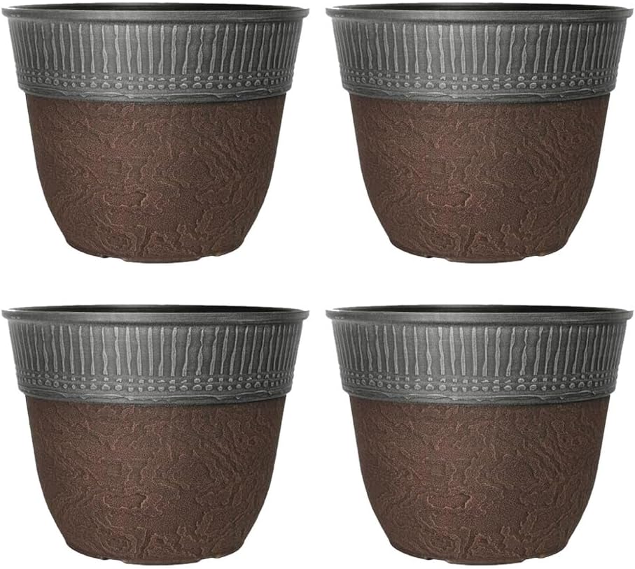 Stone Look Plastic Plant Pot – Large Round Outdoor Garden Planter with Modern Rim Design, Drainage Hole, Weatherproof – Indoor & Outdoor Flower Pot for Plants, Herbs & Shrubs (Grey-38cm, Pack 1)
