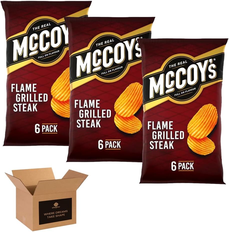McCoy’s Crisps Multipack 6 Packs in 1 Pack– Crisps in Bold Flavours – Lunchbox Snacks, Party Sharing, Flavor Snack Variety | Crunchy Snacks for All (Pack 3, 6xChip Shop Curry Sauce)