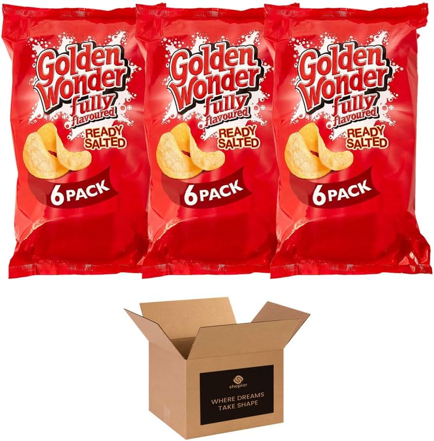 Golden Wonder Variety Crisp Pack Potato Crisps - 3 Pack of Delicious, Crunchy Snacks for Any Occasion | Family-Friendly Multi-Pack 25g (3 Pack, 6xSalt and Chilli Chicken)