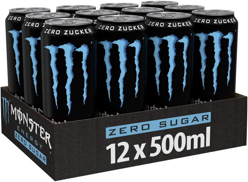 Monster Energy Absolutely Zero Can, Sugar Free Energy Drink, Energy, with Taurine and Caffeine, Set of 12, 12 x 0.5l