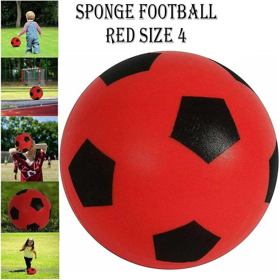 OnlineStreet Size 4 Football - Sponge Foam Soccer Ball; Ideal for Outdoor Games for Kids, Indoor Football, Kids’/Adults’ Garden Games, and Beach Games for Families (17.5 cm) (Red)