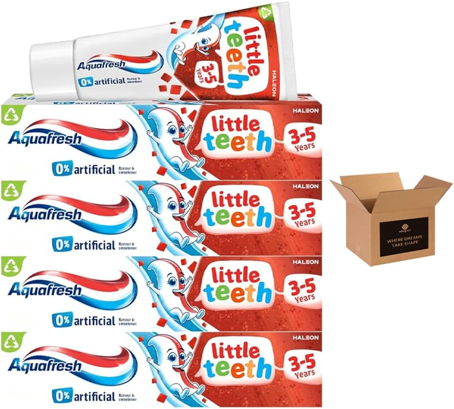 Aquafresh Little Teeth Kids Toothpaste Ages 3–5 Years | Gentle Fluoride Protection for Children’s Teeth | Mild Fruity Flavour Toothpaste for Toddlers with Fun 3D Puffy Sticker Sheet | (4 x 50ml) (4)