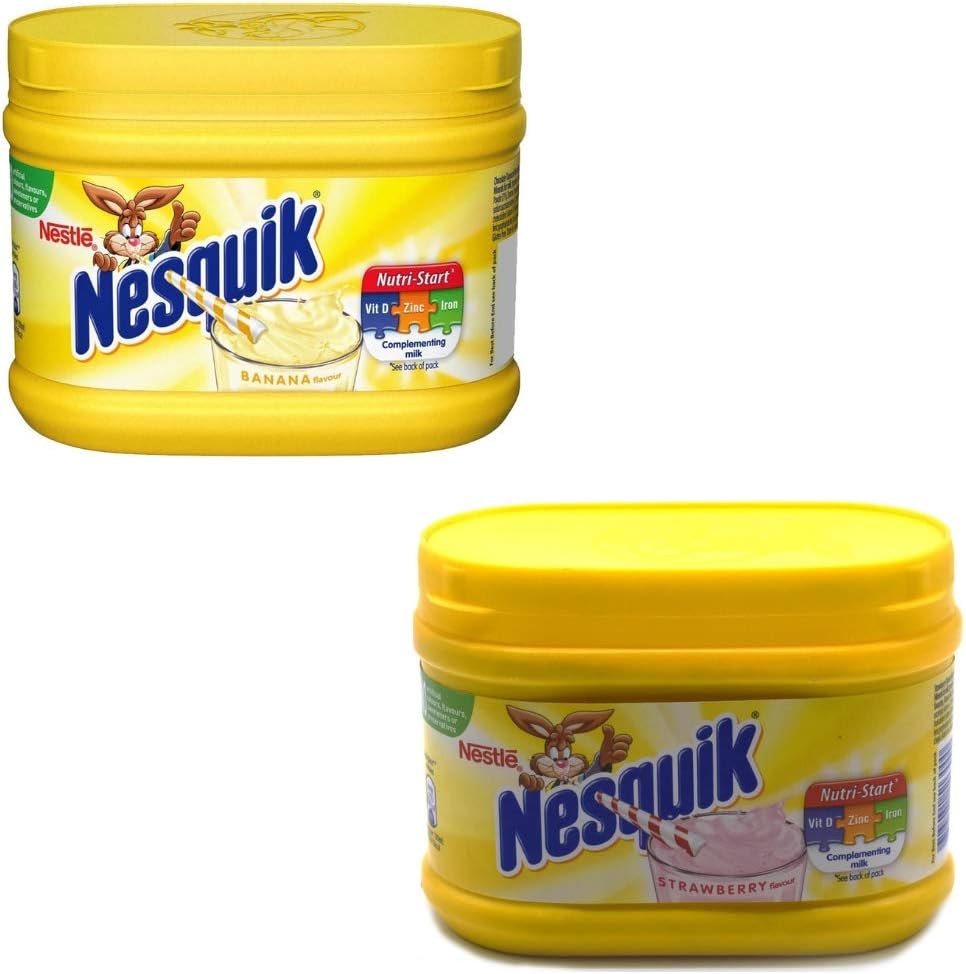 Nesquik Strawberry and Banana Flavour Bundle | Enjoy These Classic Flavours with Your Milk | 1x300g Strawberry Tub and 1x300g Banana Flavour Tub | Total of 2 x 300g Tubs