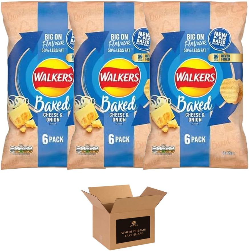 Walkers Crisps Variety Multipack | Assorted Flavours – Classic British Snack Box for Sharing, Lunchbox & Traveling – Family Party Pack Flavored Crispy Snacks (Pack 3, 6xTomato Ketchup 25g)