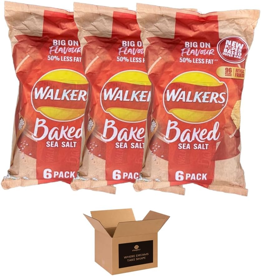 Walkers Crisps Variety Multipack | Assorted Flavours – Classic British Snack Box for Sharing, Lunchbox & Traveling – Family Party Pack Flavored Crispy Snacks (Pack 3, 6xTomato Ketchup 25g)