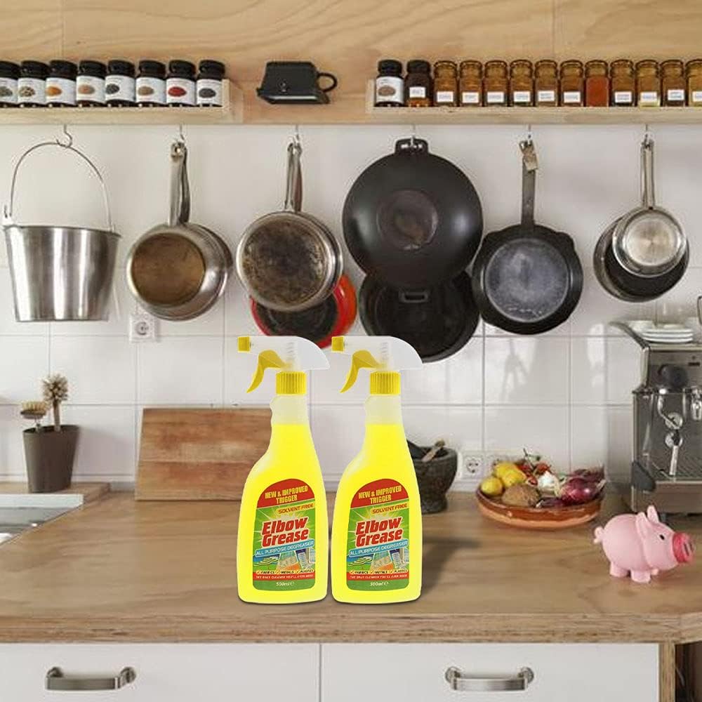 Elbow Grease All Purpose Kitchen/Floor/Tile/Wall/Bathroom/Glass/Carpet Cleaner - Elbow Grease Clothes Stain Remover - AntiBacterial Sticky Stuff Remover Spray (500 ml) (Pack of 2)