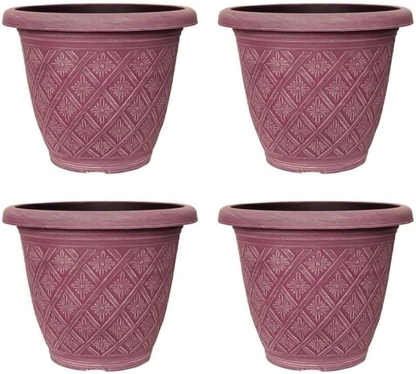33cm 13inch Round Garden Plant Pot – Outdoor Decorative Planter – Weatherproof Plastic Woven Flower Pot with Drainage Holes – Indoor Outdoor Pot for Gardens, Balconies & Windowsills (Blue, Pack 2)