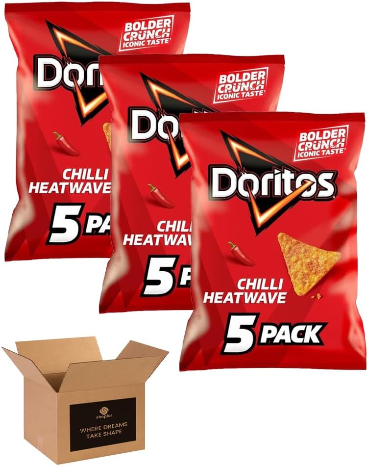 Doritos Tortilla Chips – Bold Crunch, Iconic Taste | Crispy Flavoured Corn Chips in Variety of Flavors – 5 Snack Bags per Pack | Party, Movie Night Crisps (Pack 3, 5xCool Original)