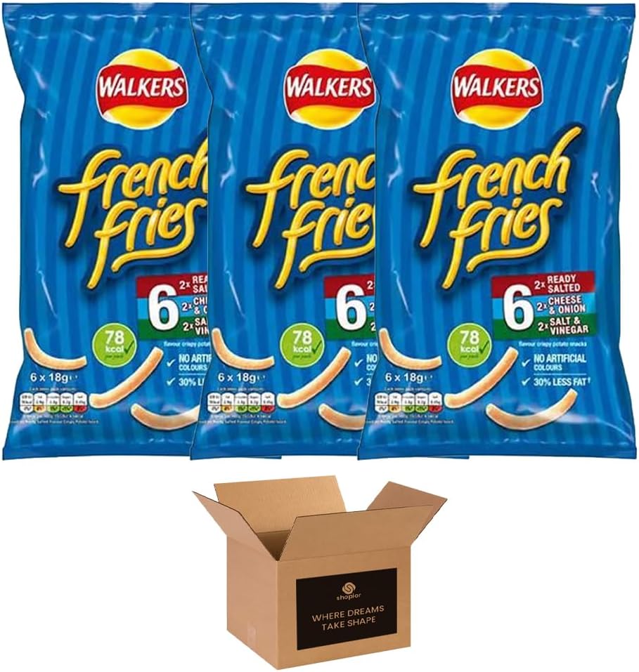 Walkers Crisps Variety Multipack | Assorted Flavours – Classic British Snack Box for Sharing, Lunchbox & Traveling – Family Party Pack Flavored Crispy Snacks (Pack 3, 6xTomato Ketchup 25g)