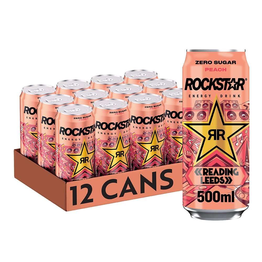 Rockstar Energy Drink - Peach - Non-Alcoholic - 155 mg Caffeine - Caffeinated Drink with Taurine, Niacine and Vitamin B6-12 x 500ml cans