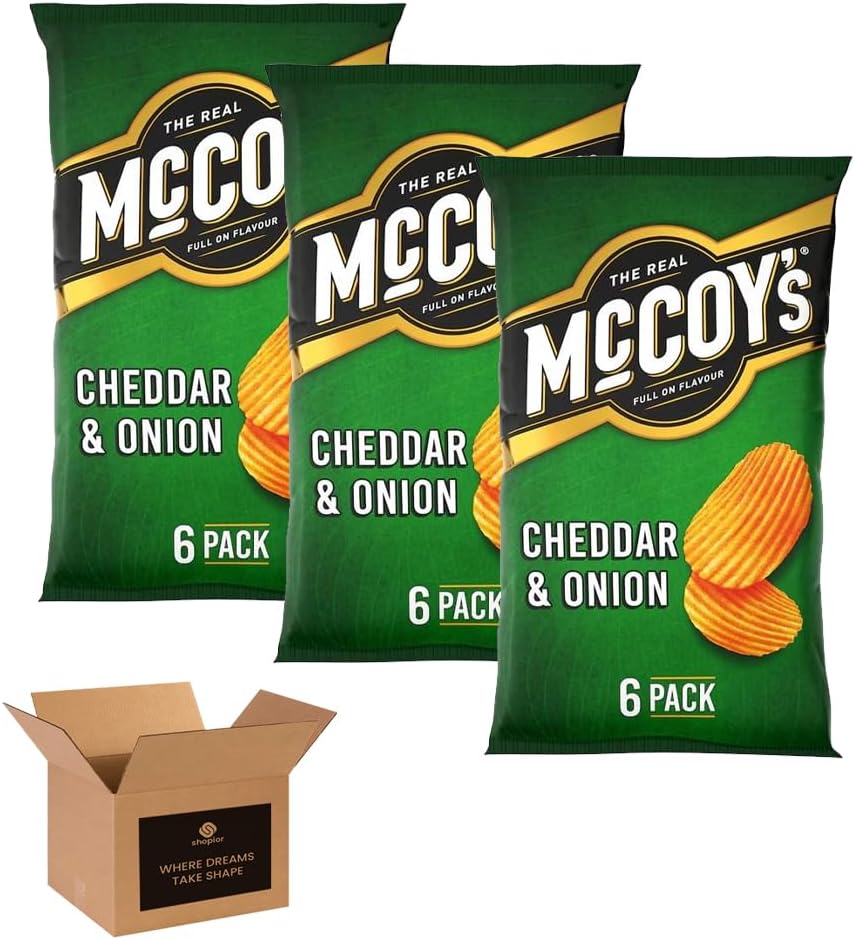 McCoy’s Crisps Multipack 6 Packs in 1 Pack– Crisps in Bold Flavours – Lunchbox Snacks, Party Sharing, Flavor Snack Variety | Crunchy Snacks for All (Pack 3, 6xChip Shop Curry Sauce)