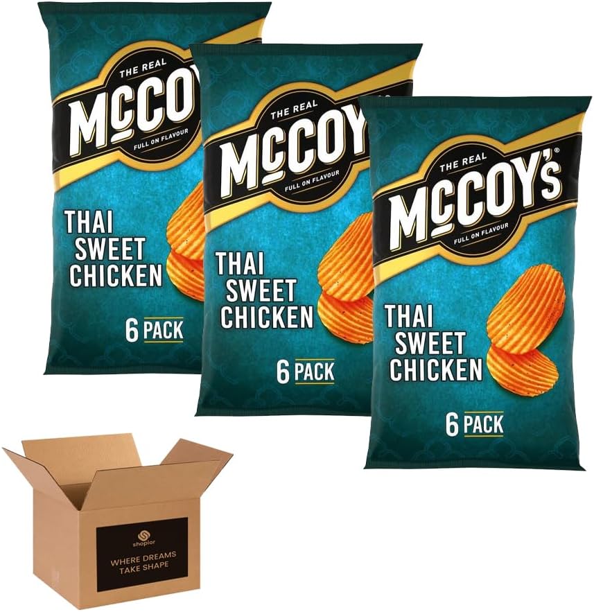 McCoy’s Crisps Multipack 6 Packs in 1 Pack– Crisps in Bold Flavours – Lunchbox Snacks, Party Sharing, Flavor Snack Variety | Crunchy Snacks for All (Pack 3, 6xChip Shop Curry Sauce)