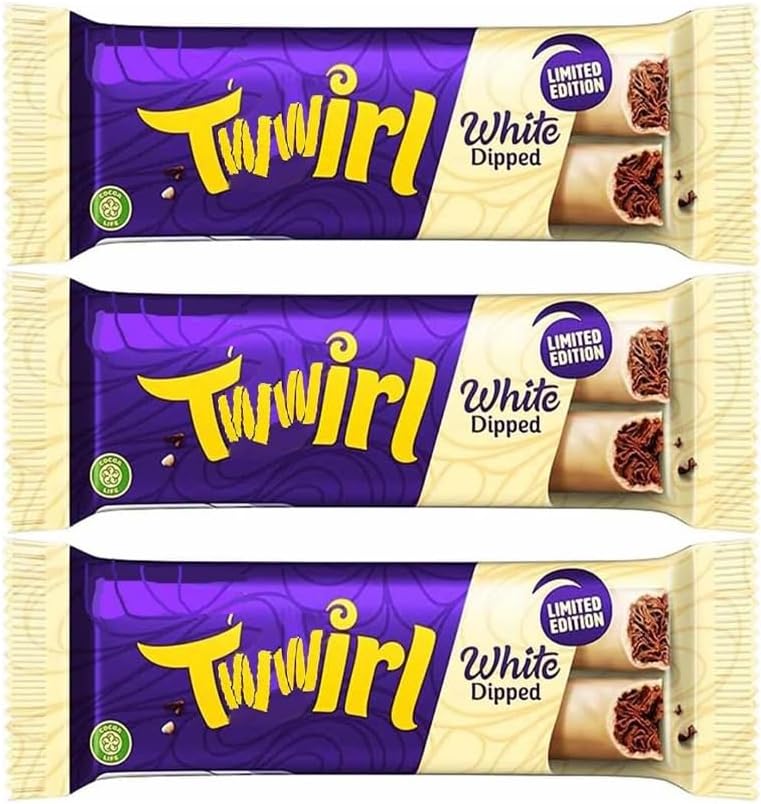 Twwirl White Dipped Chocolate Bar 43g – Creamy White Choco Snacks, Chocolate Candy Bars | Birthday, Xmas, Easter, Halloween & Thank You Gift Treats for Kids and Adults (Pack 3)