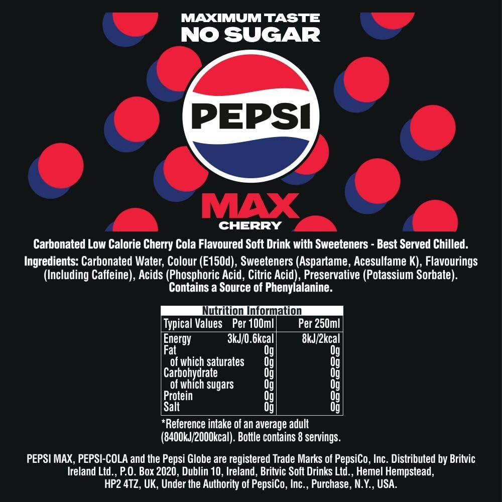 Pepsi Max Cherry Maximum Cherry Cans, 8 x 330ml