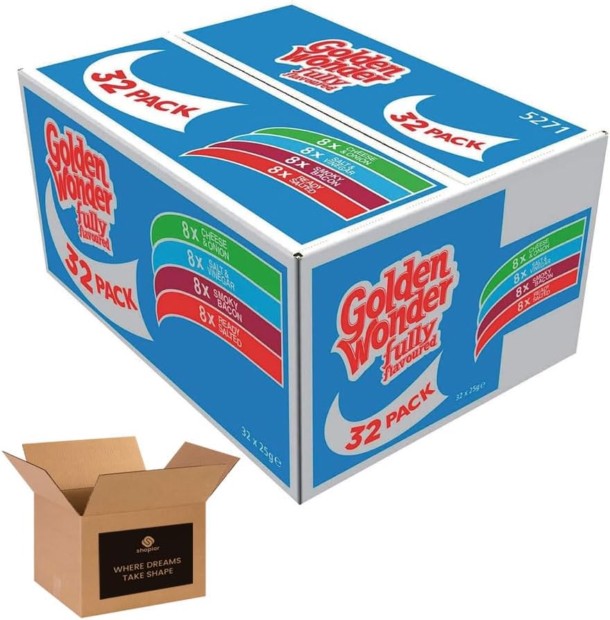 Golden Wonder Blue Snack Box - Fully Flavoured 4 Unique Flavours. Includes 32 Individual Packs (25g Each). A Delicious Variety in Every Box! For Snacking, Sharing, or Parties
