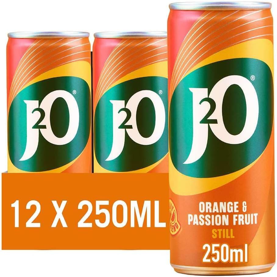 J2O Fruit Juice, Orange and Passion Fruit, 250ml Cans (Pack of 12)