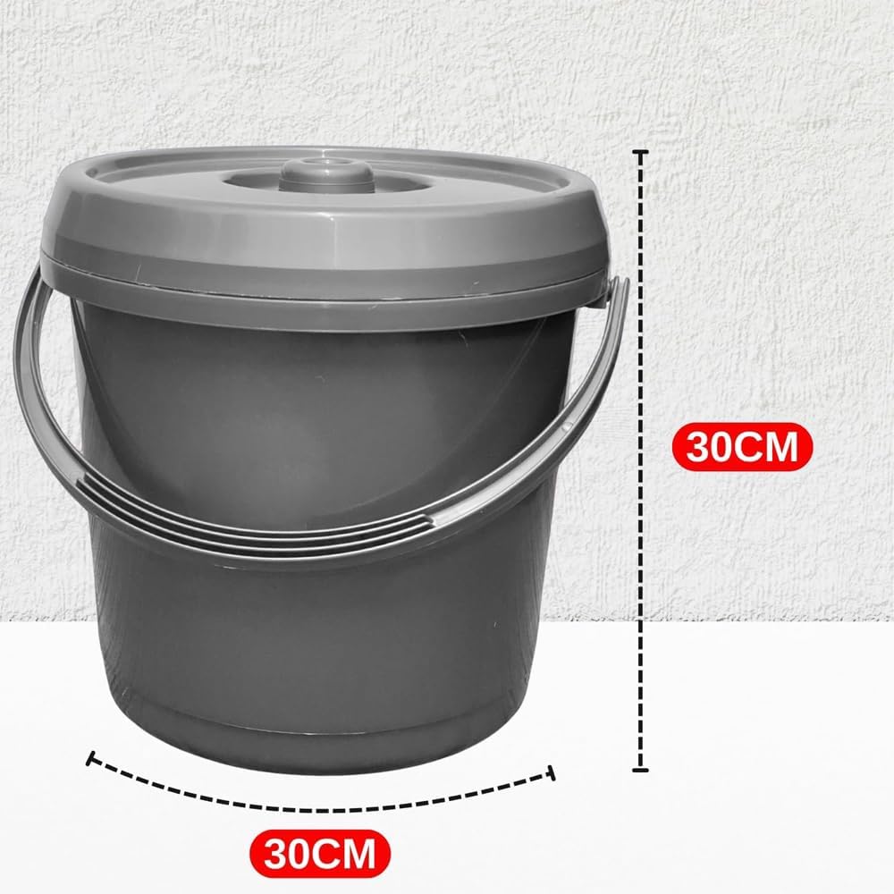 Plastic Bucket with Lid Handle – 3 Gallon Nappy Storage Bin for Baby Diapers | Durable Food Grade Plastic Storage Container for Cleaning Supplies, Toys, Pet Food – Multi Purpose Use, 14L (Silver)