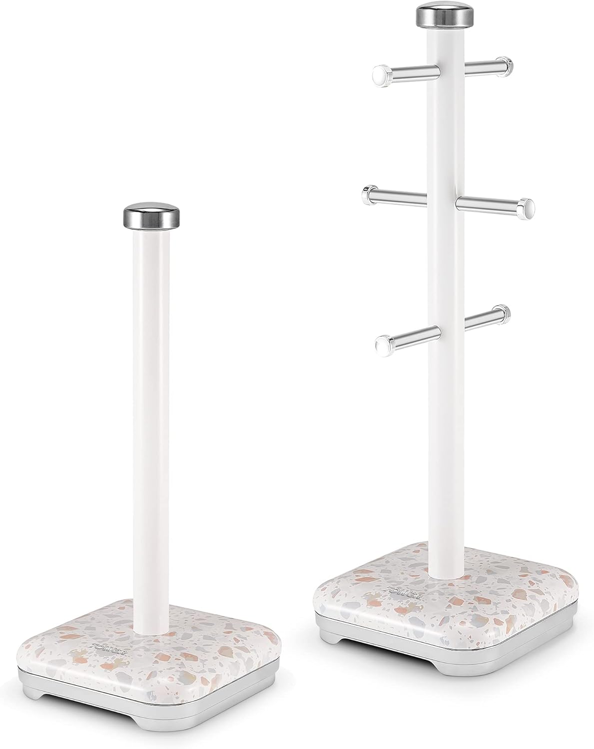 Tower T826152TAN Terrazzo 6 Branch Mug Tree and Kitchen Towel Pole, Tan