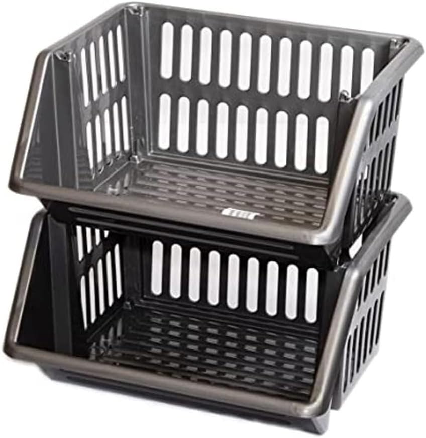 Compact 3 Tier Stackable Kitchen Sink Organiser| Durable Plastic Storage Basket | Multi-Purpose Stacking Basket | Kitchen Shelves Veg Rack, Plastic Fruit Storage Stand (Silver, 18 Centimetres)