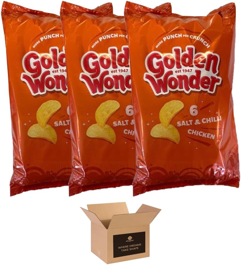 Golden Wonder Variety Crisp Pack Potato Crisps - 3 Pack of Delicious, Crunchy Snacks for Any Occasion | Family-Friendly Multi-Pack 25g (3 Pack, 6xSalt and Chilli Chicken)