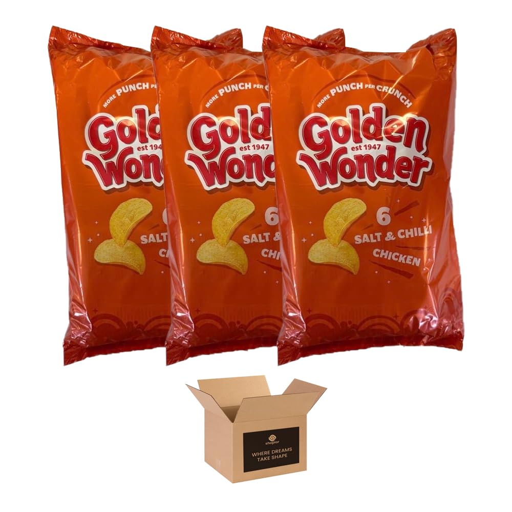 Golden Wonder Variety Crisp Pack Potato Crisps - 3 Pack of Delicious, Crunchy Snacks for Any Occasion | Family-Friendly Multi-Pack 25g (3 Pack, 6xSalt and Chilli Chicken)