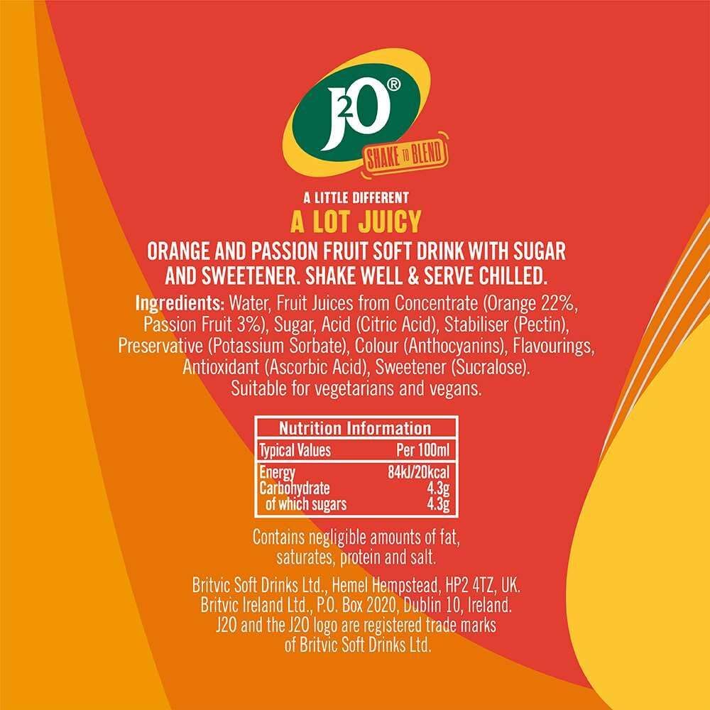 J2O Fruit Juice, Orange and Passion Fruit, 250ml Cans (Pack of 12)