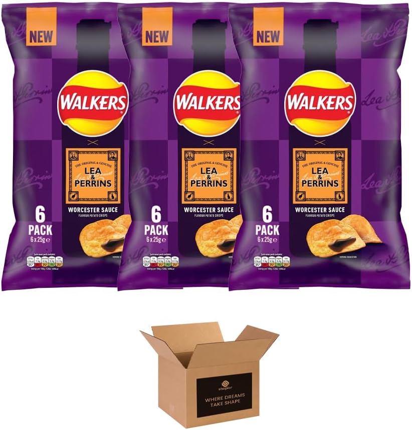 Walkers Crisps Variety Multipack | Assorted Flavours – Classic British Snack Box for Sharing, Lunchbox & Traveling – Family Party Pack Flavored Crispy Snacks (Pack 3, 6xTomato Ketchup 25g)