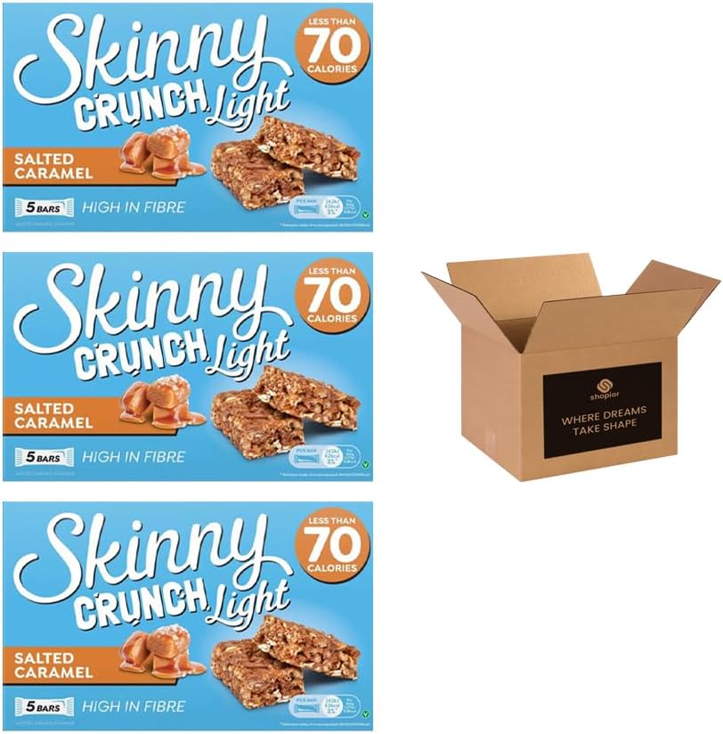 5 × Skinny Crunch Snack Bars – Less Than 90 Calories | High Fibre Cereal Bars Milk Chocolate Flavoured Coating | Snacks for Kids and Adults | Sweet Treat Gifts (Pack 3(15-Bars), Orange)