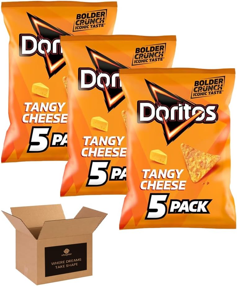 Doritos Tortilla Chips – Bold Crunch, Iconic Taste | Crispy Flavoured Corn Chips in Variety of Flavors – 5 Snack Bags per Pack | Party, Movie Night Crisps (Pack 3, 5xCool Original)