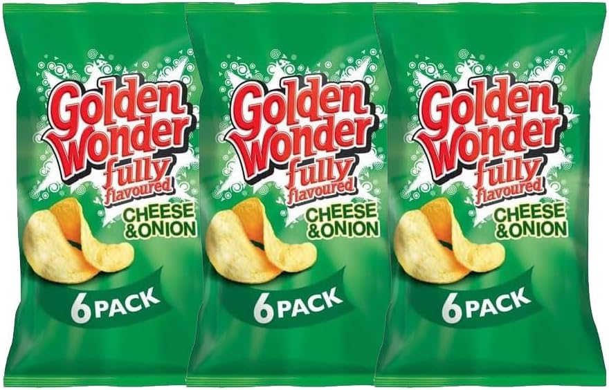 Golden Wonder Variety Crisp Pack Potato Crisps - 3 Pack of Delicious, Crunchy Snacks for Any Occasion | Family-Friendly Multi-Pack 25g (3 Pack, 6xSalt and Chilli Chicken)