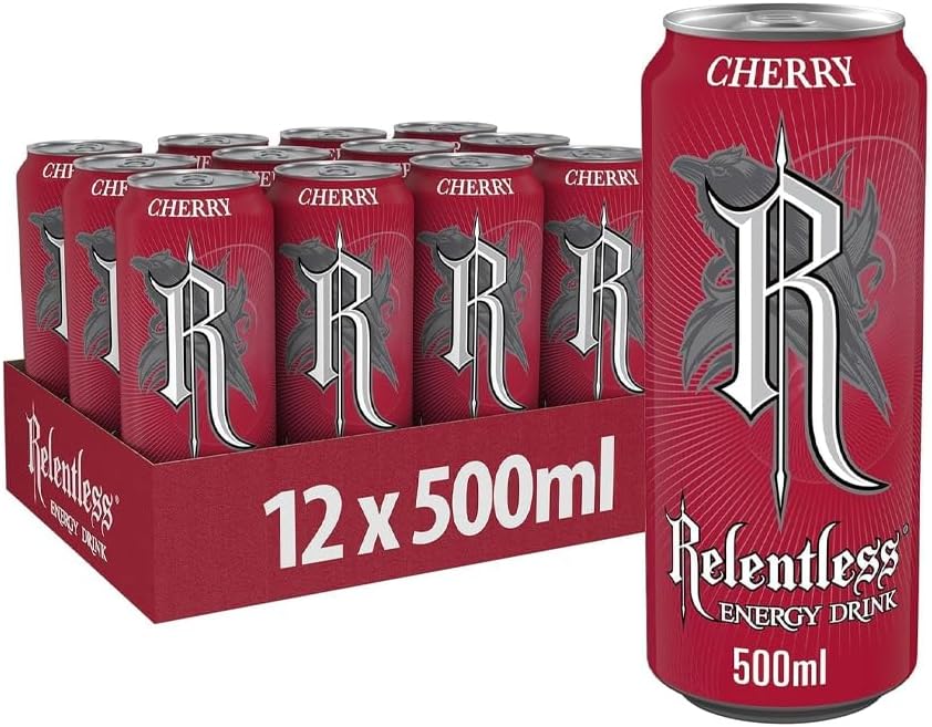Energy Drink Multipack Cans – 500ml Each – Cherry, Original, Fruit Punch, Guava, Zero Sugar Raspberry – Refreshing Energy Boost for Workouts, Study & Parties (Pack 12, Cherry)